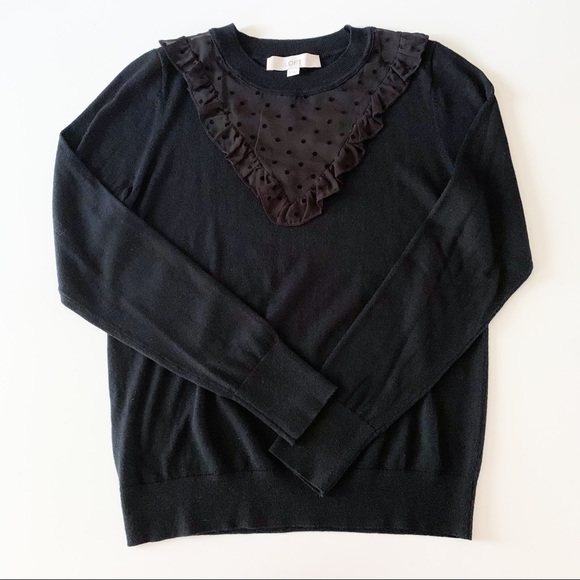 LOFT lightweight sweater w/ polka dot mesh detailing black size M, runs small - Picture 3 of 8